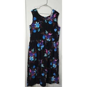 Gibran Corduroy Black Floral Maxi Dress Sleeveless Large 48" L x 42" W Vintage